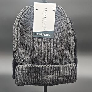 Perry Ellis Charcoal and Black Beanie Set